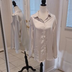 $4 Add-on Elegant Whitish Silk-Like Blouse - Size Small
